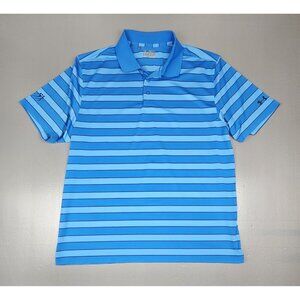 Under Armour Golf Polo Shirt Mens 2XL Heat Gear Striped‎ Blue Loose Fit Stretch.
